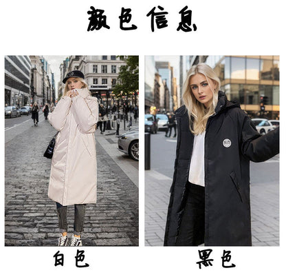 DY-005 2024 new medium and long over-the-knee hooded large-size cotton-padded jacket for women's thickened down cotton temperament cotton-padded jacket tide - Mixbatch