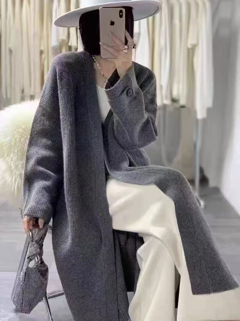 A long sweater knit jacket