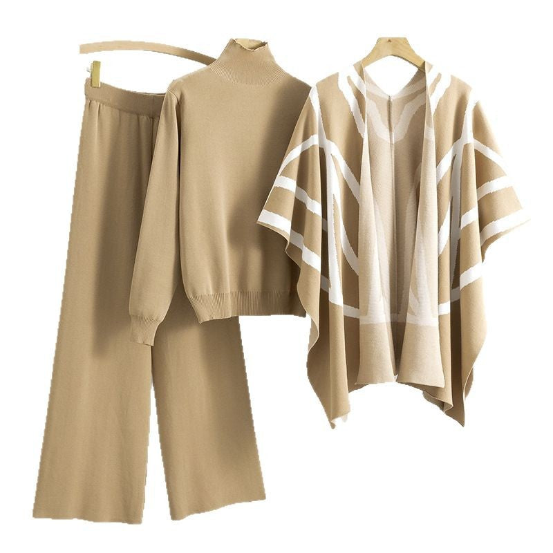 A knitted sweater pants three-piece set