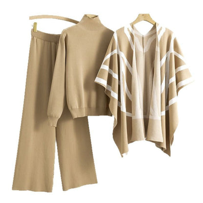 A knitted sweater pants three-piece set