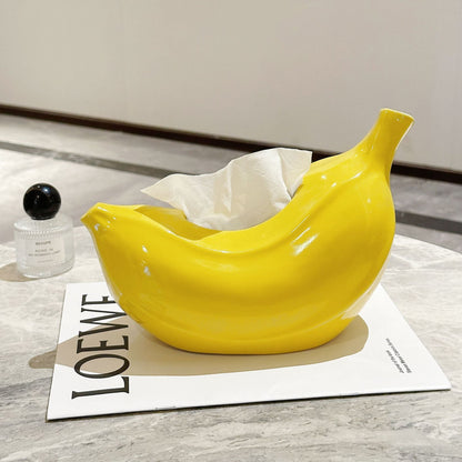 A Creative Banana Tissue Box Living Room Coffee Table Home Decorations Ceramic Paper Draw Box Dopamine Prohibition Anxiety Ornament