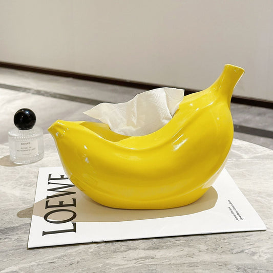 A Creative Banana Tissue Box Living Room Coffee Table Home Decorations Ceramic Paper Draw Box Dopamine Prohibition Anxiety Ornament