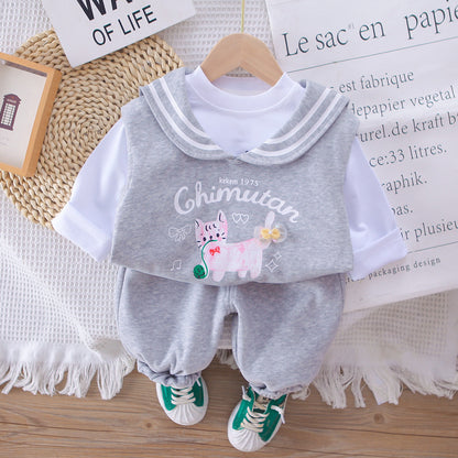 A children's long-sleeved three-piece set