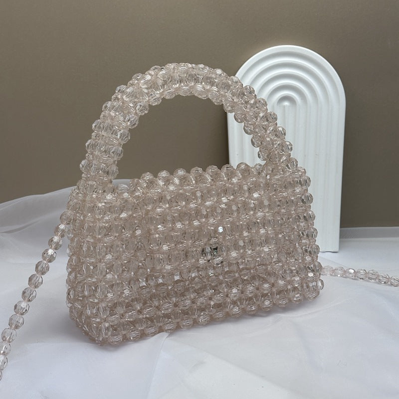 A simple premium retro champagne small mobile phone bag homemade heavy industry oblique span portable woven beaded bag DIY material bag