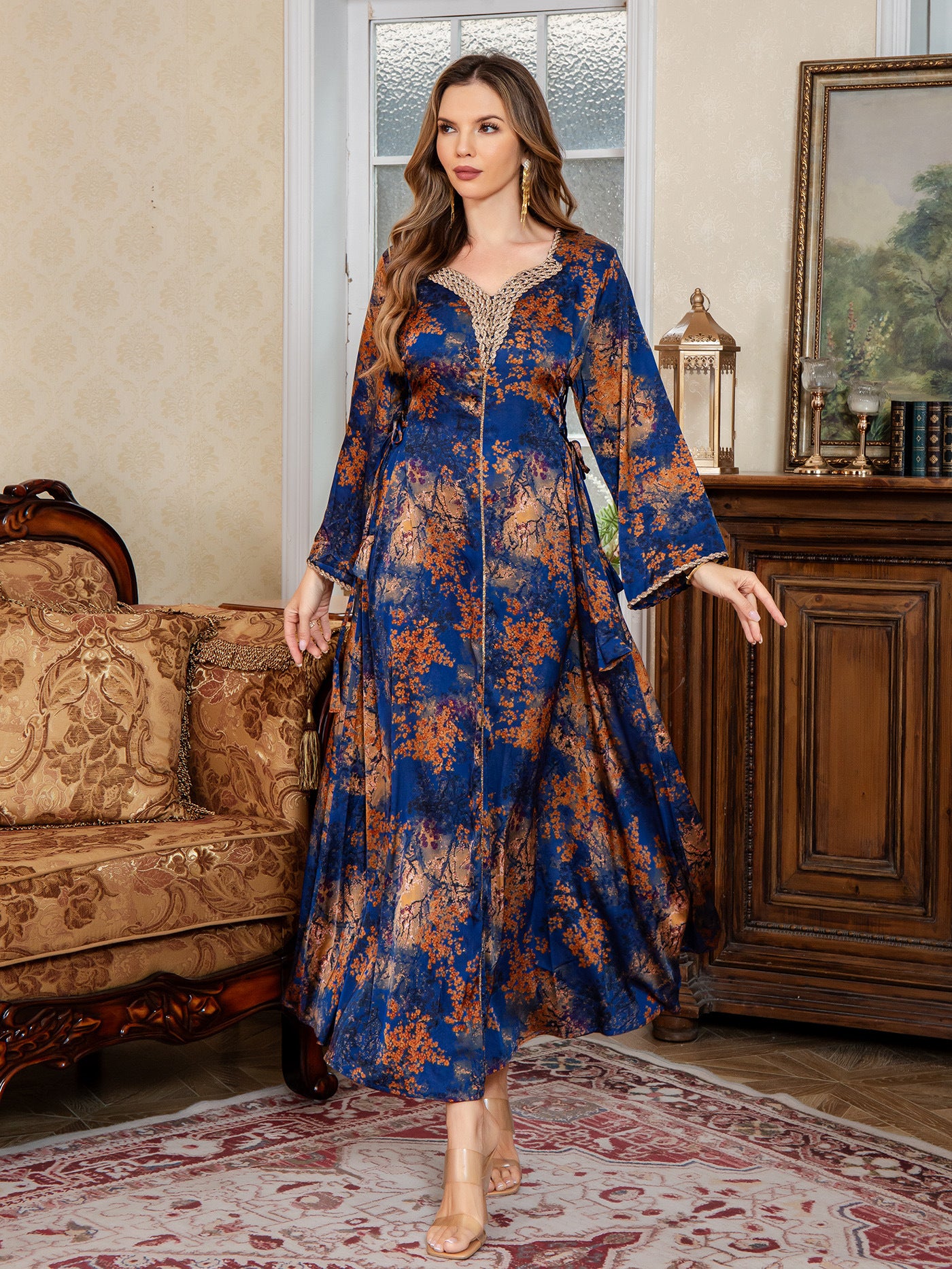 A printed gown dress