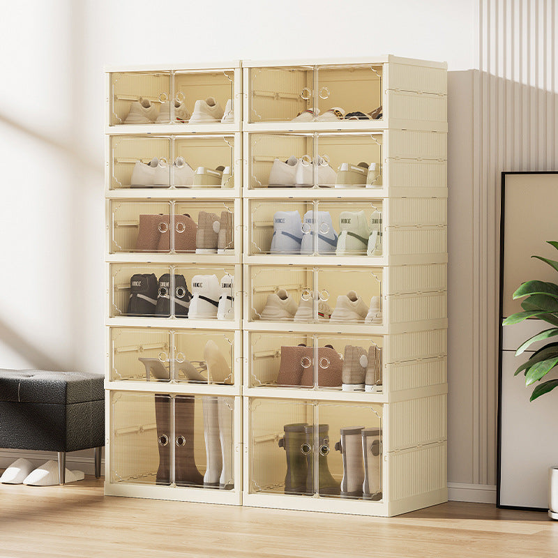 A folding shoe cabinet transparent shoe rack double row large capacity magnetic suction opposite door
