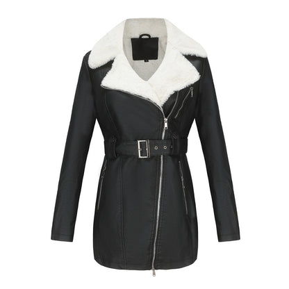 A women's fleece leather jacket