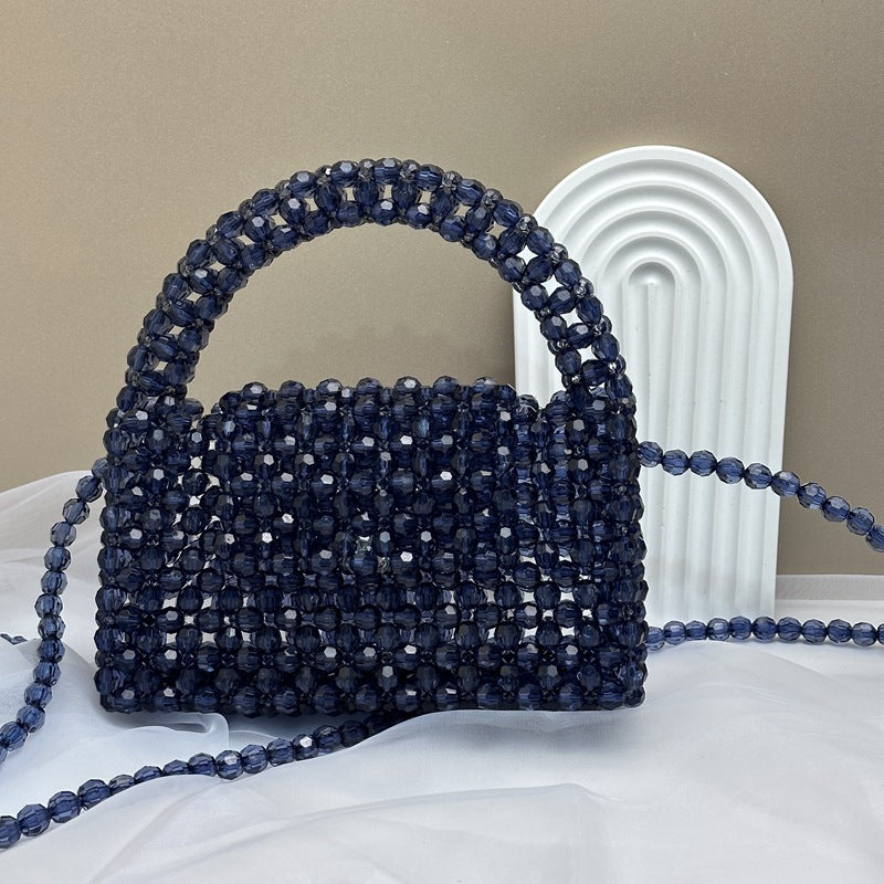 A simple premium retro champagne small mobile phone bag homemade heavy industry oblique span portable woven beaded bag DIY material bag