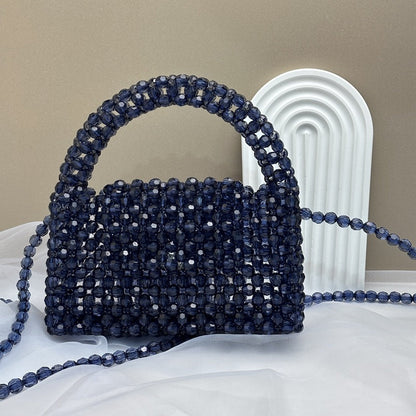 A simple premium retro champagne small mobile phone bag homemade heavy industry oblique span portable woven beaded bag DIY material bag
