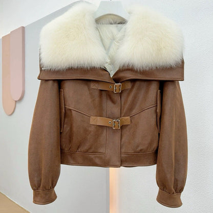 A new imitation fox hair fashion thin down jacket locomotive fur jacket wool coat women