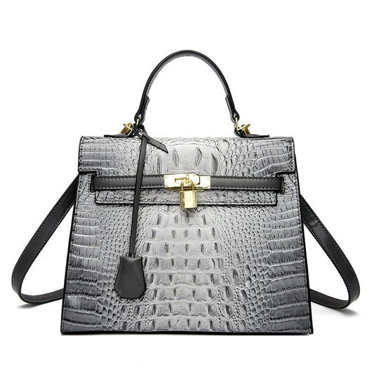 A new crocodile pattern platinum women's bag fashion handbag shoulder bag Kelly bag messenger bag