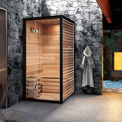 A indoor wood sauna