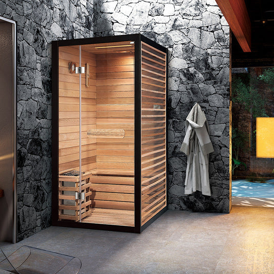 A indoor wood sauna