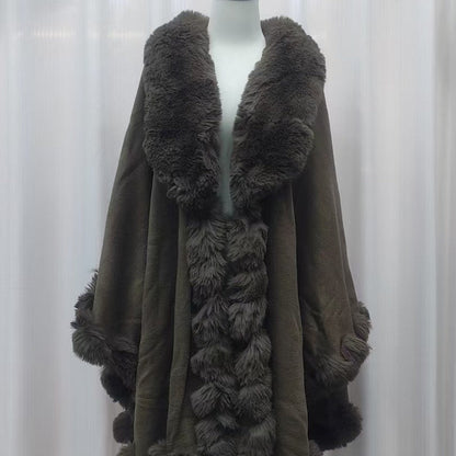 A Rabbit fur large lapel handmade wool cross-border European and American knitted imitation cashmere cardigan large size shawl cape
