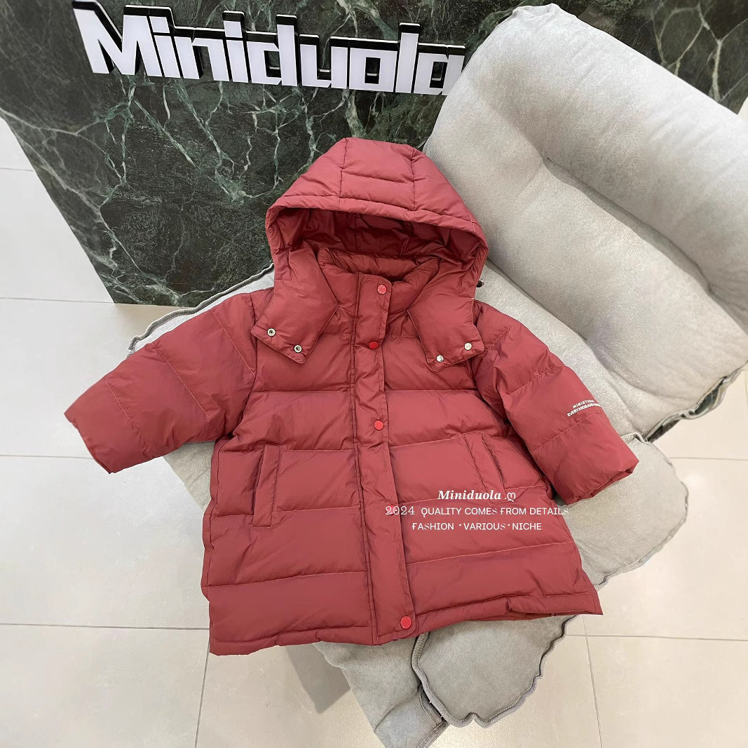 A autumn and winter new Korean version of children's cold clothing fashionable versatile Korean version thickened hooded warm jacket warm hands