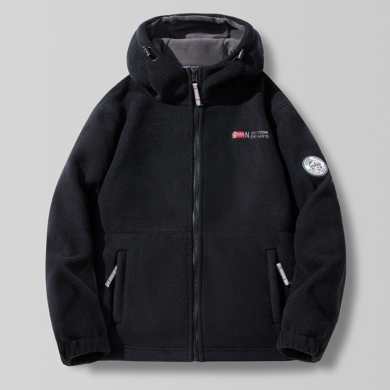 A Fall and Winter Outdoor Fleece Thickened Hooded Men's Fleece Jacket