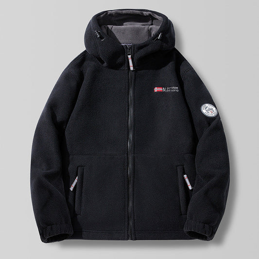 A Fall and Winter Outdoor Fleece Thickened Hooded Men's Fleece Jacket