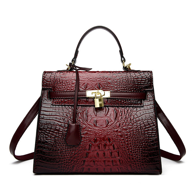 A new crocodile pattern platinum women's bag fashion handbag shoulder bag Kelly bag messenger bag