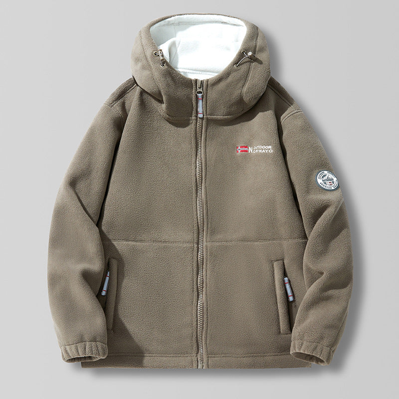 A Fall and Winter Outdoor Fleece Thickened Hooded Men's Fleece Jacket
