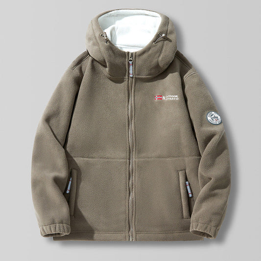 A Fall and Winter Outdoor Fleece Thickened Hooded Men's Fleece Jacket