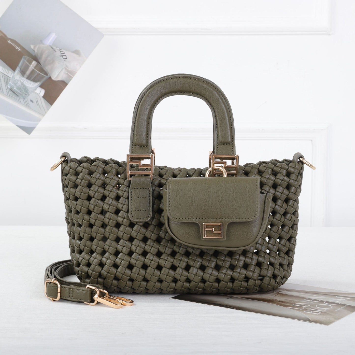 A woven handbag