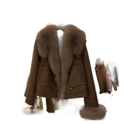 A fur-collared suede jacket