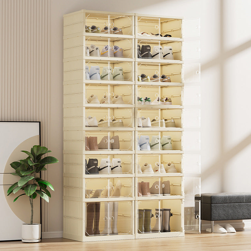 A folding shoe cabinet transparent shoe rack double row large capacity magnetic suction opposite door