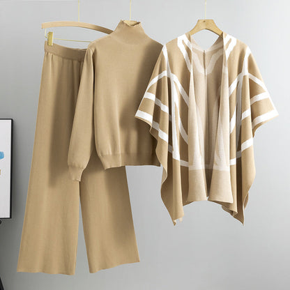 A knitted sweater pants three-piece set