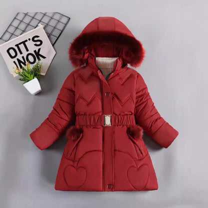 A Children's mid-length fleece-lined thick warm coat