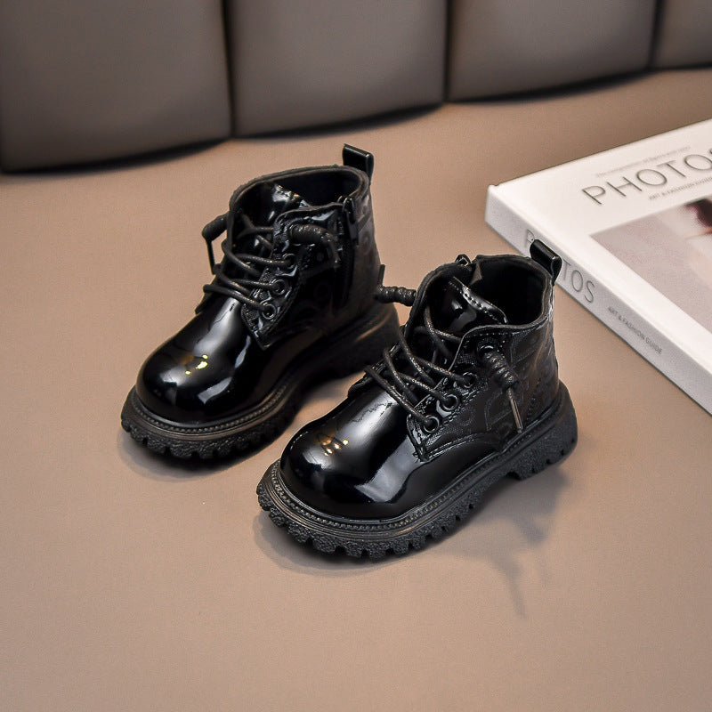 A Children's Martin Boots Patent Leather Short Boots Girls' Boots Boys' Children's Leather Boots Foreign Trade Soft Sole Single Boots Thickened Warm