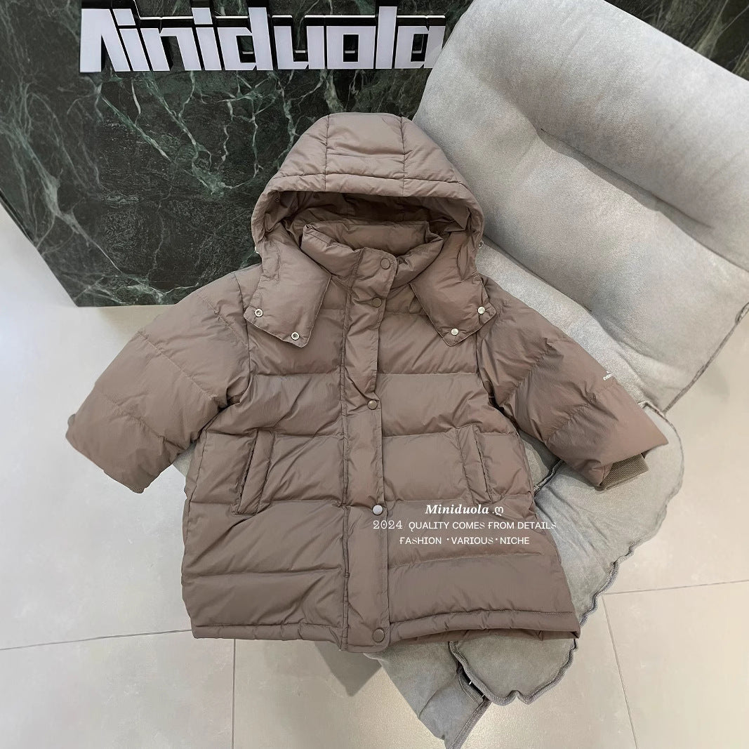 A autumn and winter new Korean version of children's cold clothing fashionable versatile Korean version thickened hooded warm jacket warm hands