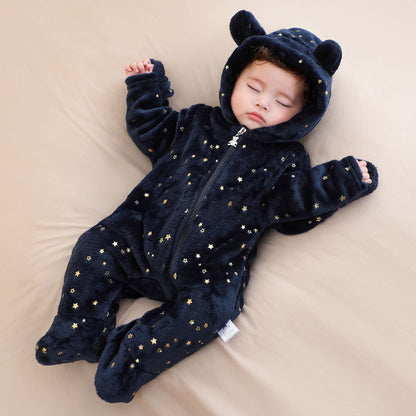 A baby onesie velvet spring and autumn clothes going out clothes baby autumn and winter foot-wrapped Romper climbing clothes
