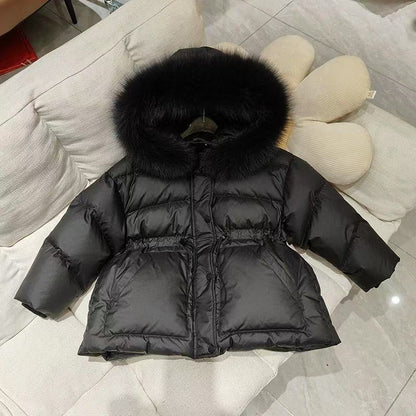 A new hooded medium and long boys and girls thickened jacket children's clothing