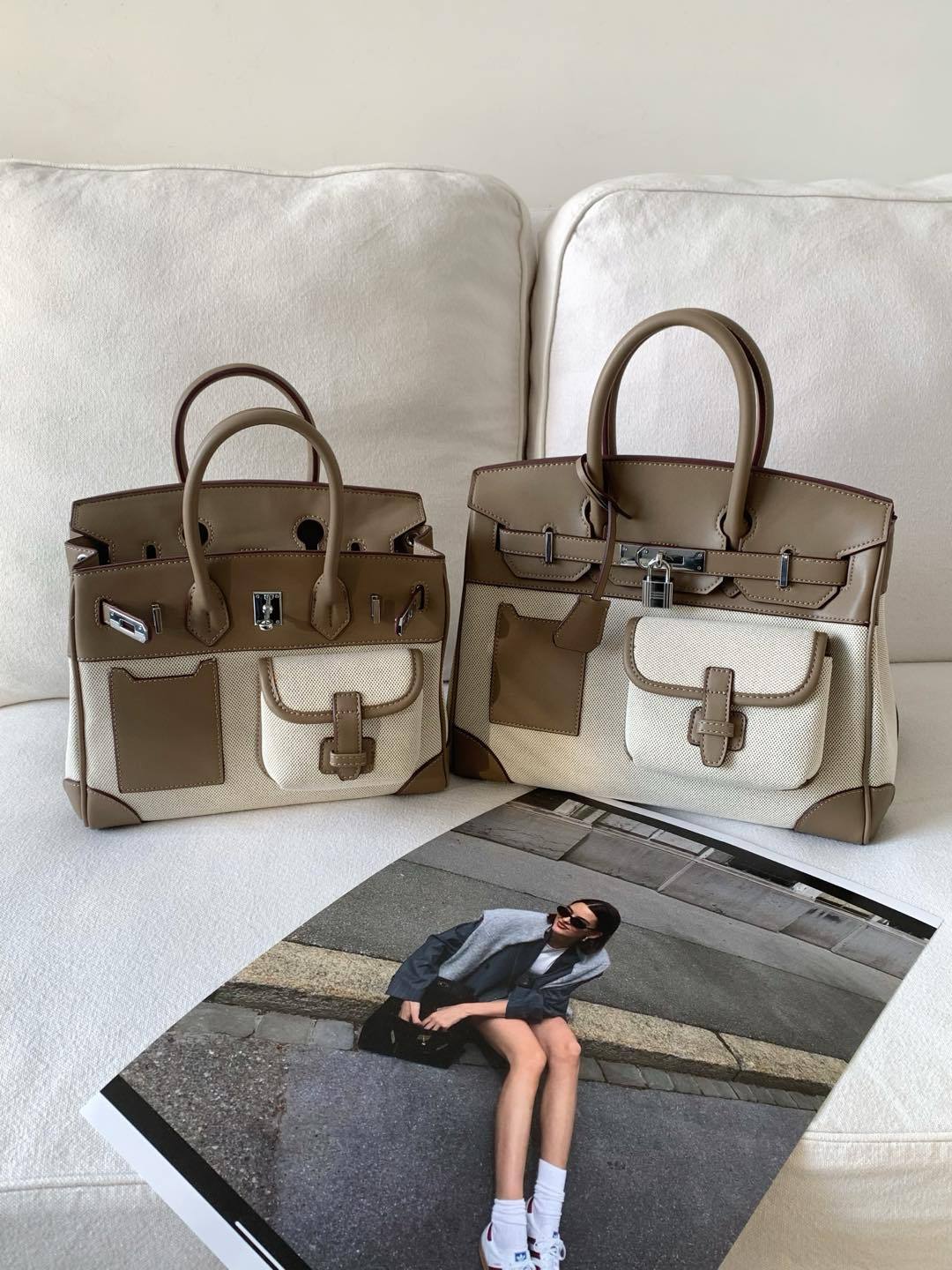 A spring new contrasting color canvas leather pocket platinum bag versatile casual shoulder oblique span women's bag