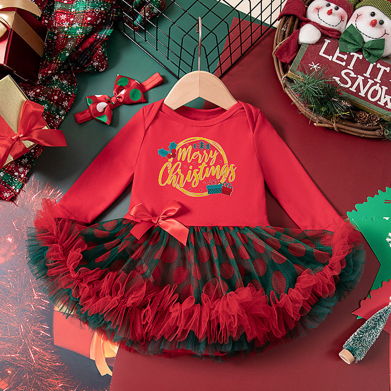 A children's long-sleeved mesh dress