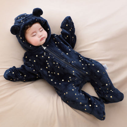 A baby onesie velvet spring and autumn clothes going out clothes baby autumn and winter foot-wrapped Romper climbing clothes