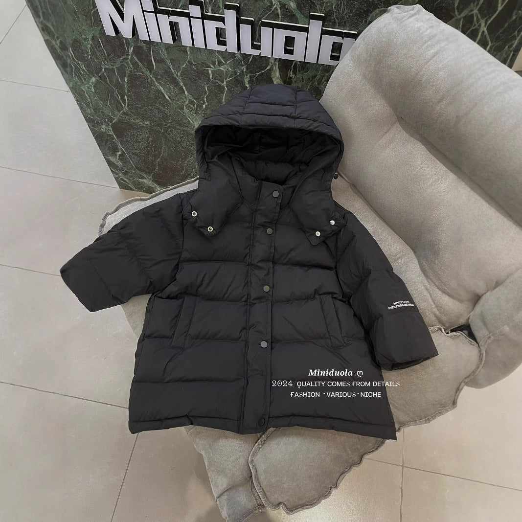 A autumn and winter new Korean version of children's cold clothing fashionable versatile Korean version thickened hooded warm jacket warm hands