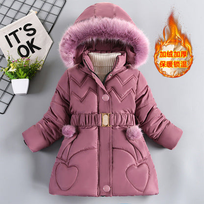 A Children's mid-length fleece-lined thick warm coat