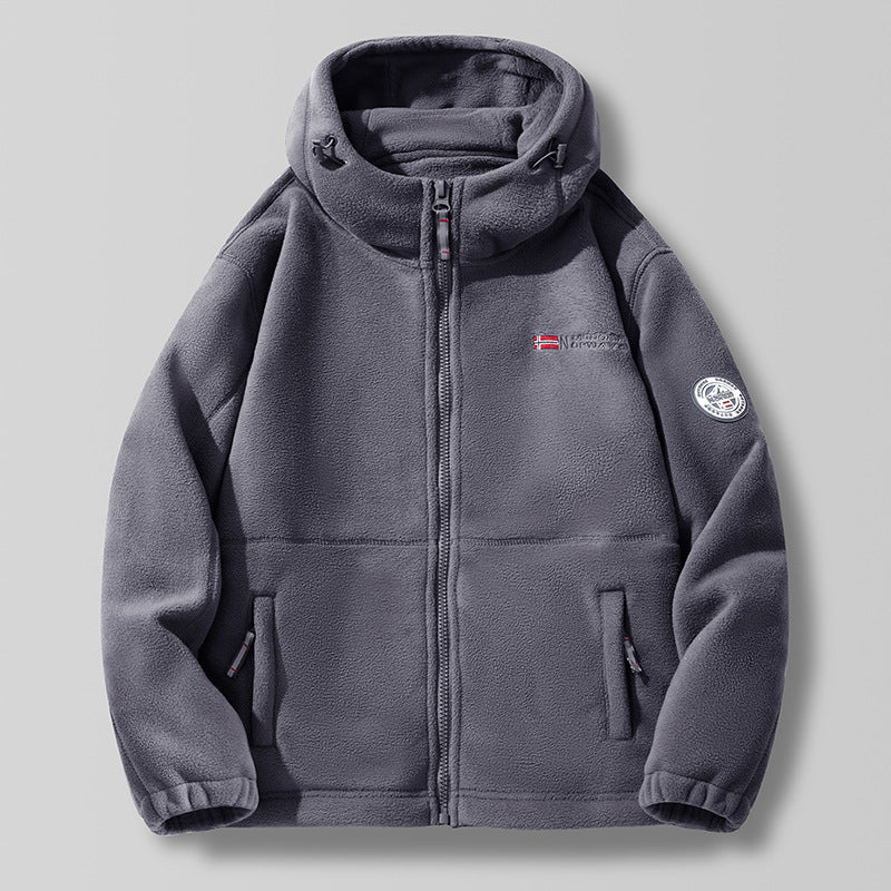 A Fall and Winter Outdoor Fleece Thickened Hooded Men's Fleece Jacket