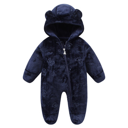A baby onesie velvet spring and autumn clothes going out clothes baby autumn and winter foot-wrapped Romper climbing clothes