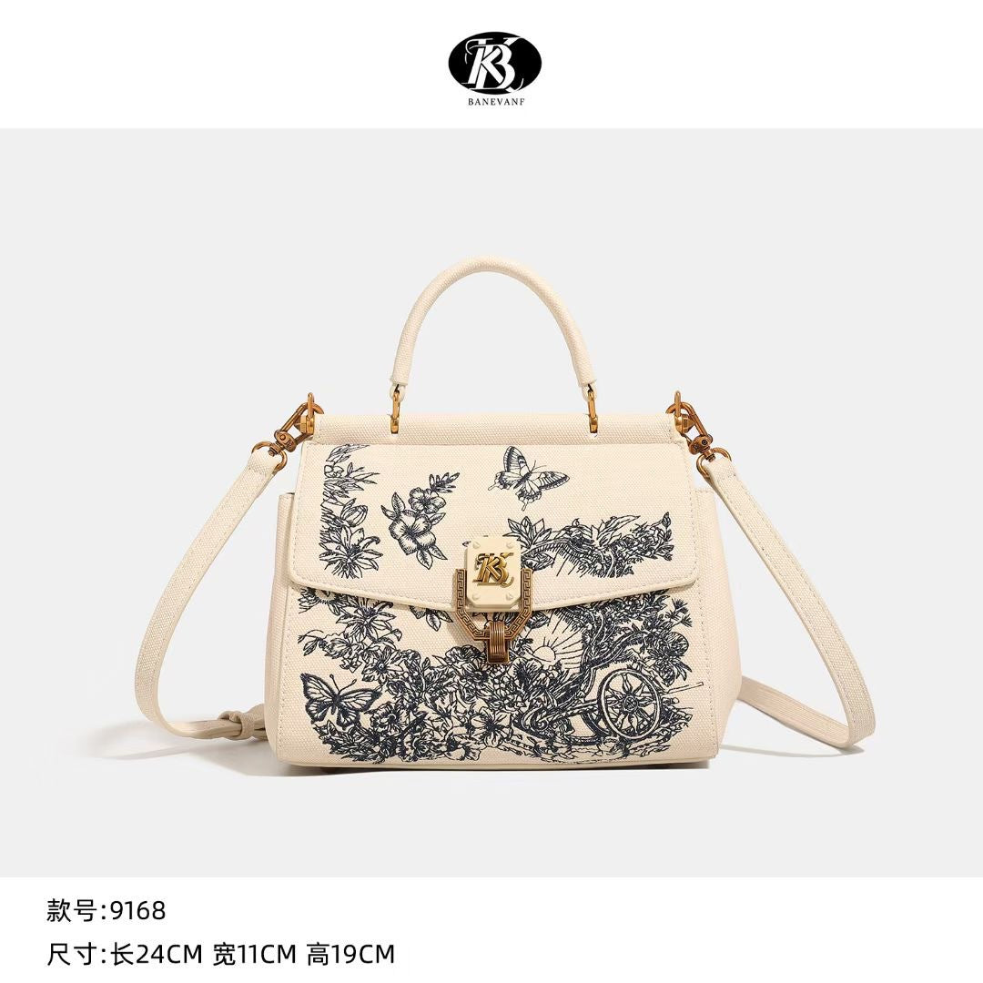 A high-end cross-border fashion embroidered handbag women's new versatile foreign trade lock single shoulder messenger bag