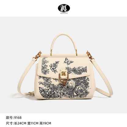 A high-end cross-border fashion embroidered handbag women's new versatile foreign trade lock single shoulder messenger bag