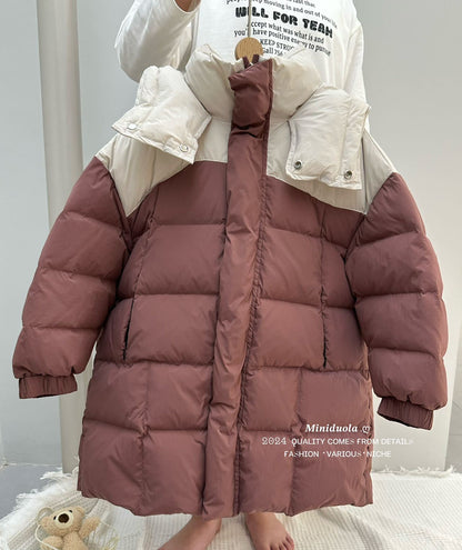 A winter new Korean version of children's cold clothing thickened shoulder color matching hooded warm jacket thickened warm