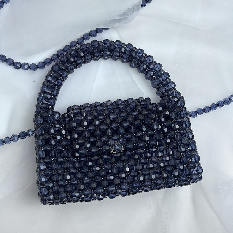 A simple premium retro champagne small mobile phone bag homemade heavy industry oblique span portable woven beaded bag DIY material bag