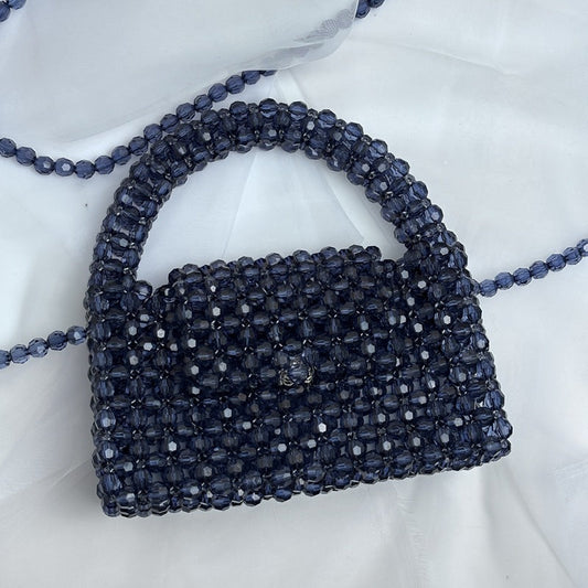 A simple premium retro champagne small mobile phone bag homemade heavy industry oblique span portable woven beaded bag DIY material bag