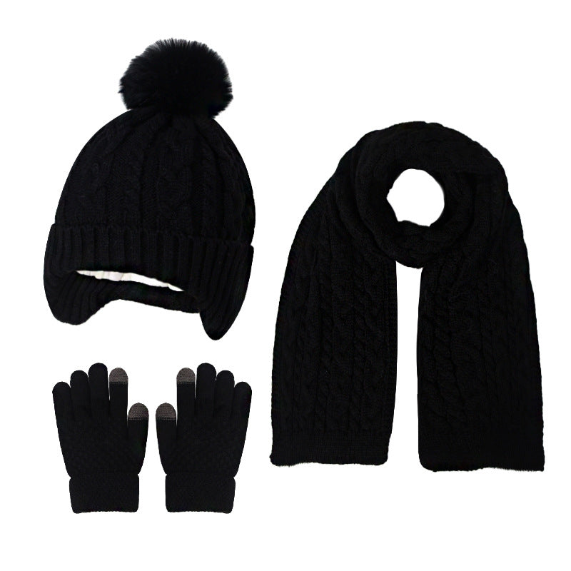 A children's hats, scarves and gloves three-piece set wool inside
