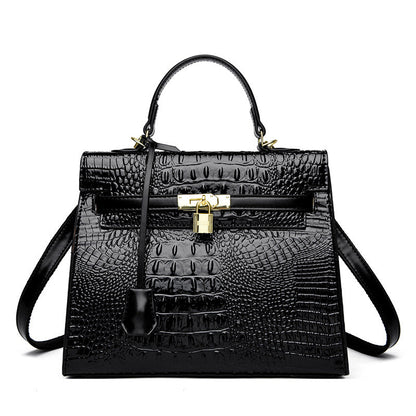 A new crocodile pattern platinum women's bag fashion handbag shoulder bag Kelly bag messenger bag