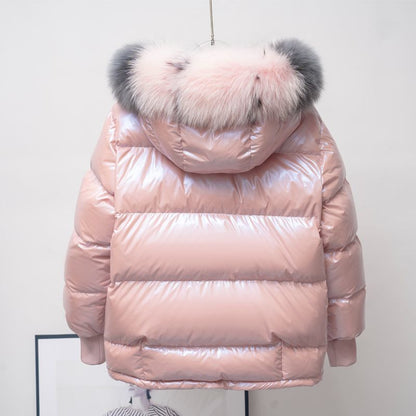 A short fox fur down jacket for women
