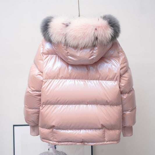 A short fox fur down jacket for women