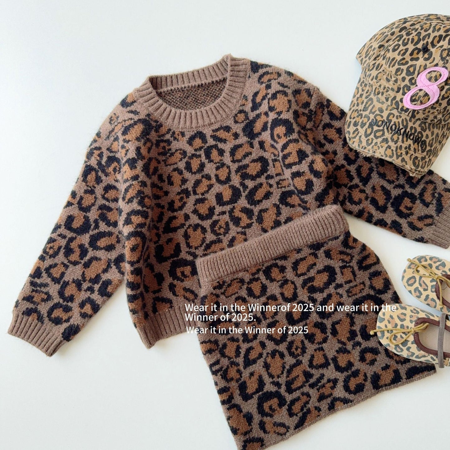 A leopard print sweater set
